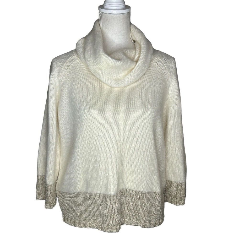 Ann Taylor Women's Cowl Neck Wool Angora Sweater Top Cream Gold  Sz Med